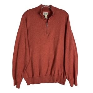 LL Bean Men's Size L Reg Sweater 1/4 Zip Stand Up Collar Long Sleeve Orange